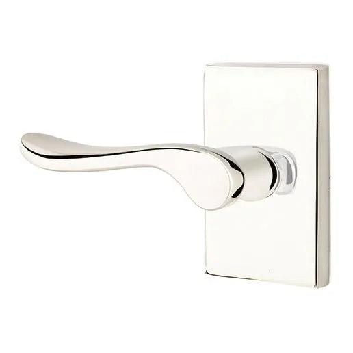 Emtek Luzern Lever With Modern Rectangular Rosette in Lifetime Polished Nickel finish