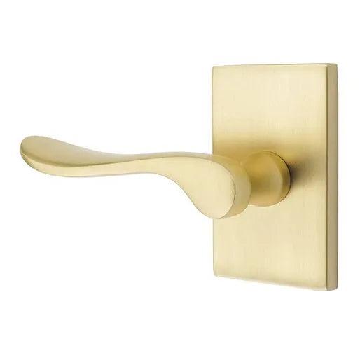 Emtek Luzern Lever With Modern Rectangular Rosette in Satin Brass finish