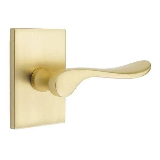 Emtek Luzern Lever With Modern Rectangular Rosette in Satin Brass finish