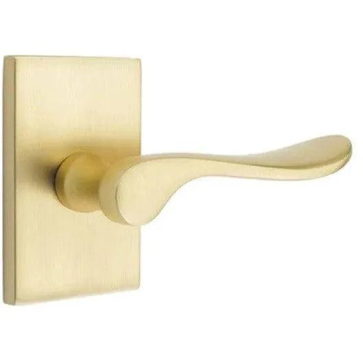 Emtek Luzern Lever With Modern Rectangular Rosette in Satin Brass finish