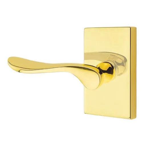 Emtek Luzern Lever With Modern Rectangular Rosette in Unlacquered Brass finish