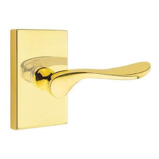 Emtek Luzern Lever With Modern Rectangular Rosette in Unlacquered Brass finish