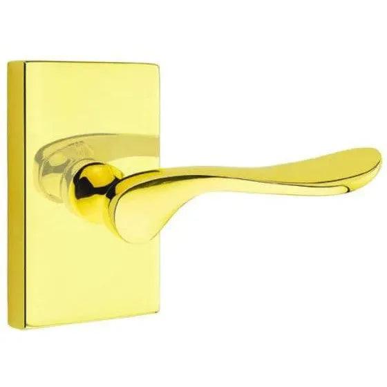 Emtek Luzern Lever With Modern Rectangular Rosette in Unlacquered Brass finish