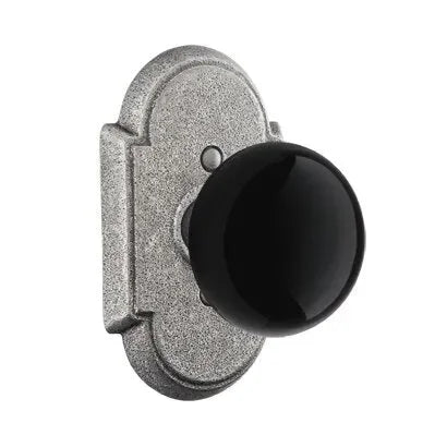 Emtek Madison Black Knob with #1 Rosette in Satin Steel finish