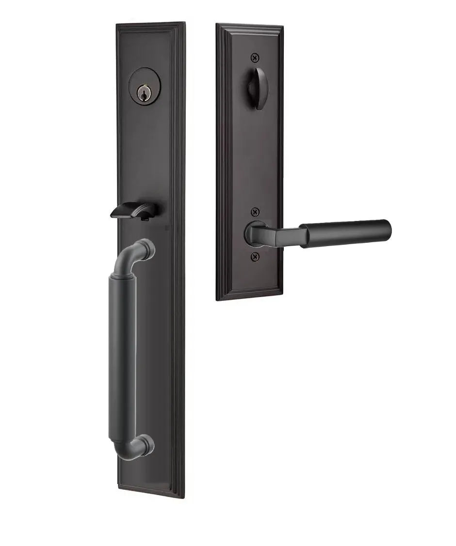 Emtek Manning Full Length Handleset with Hercules Lever in Flat Black finish