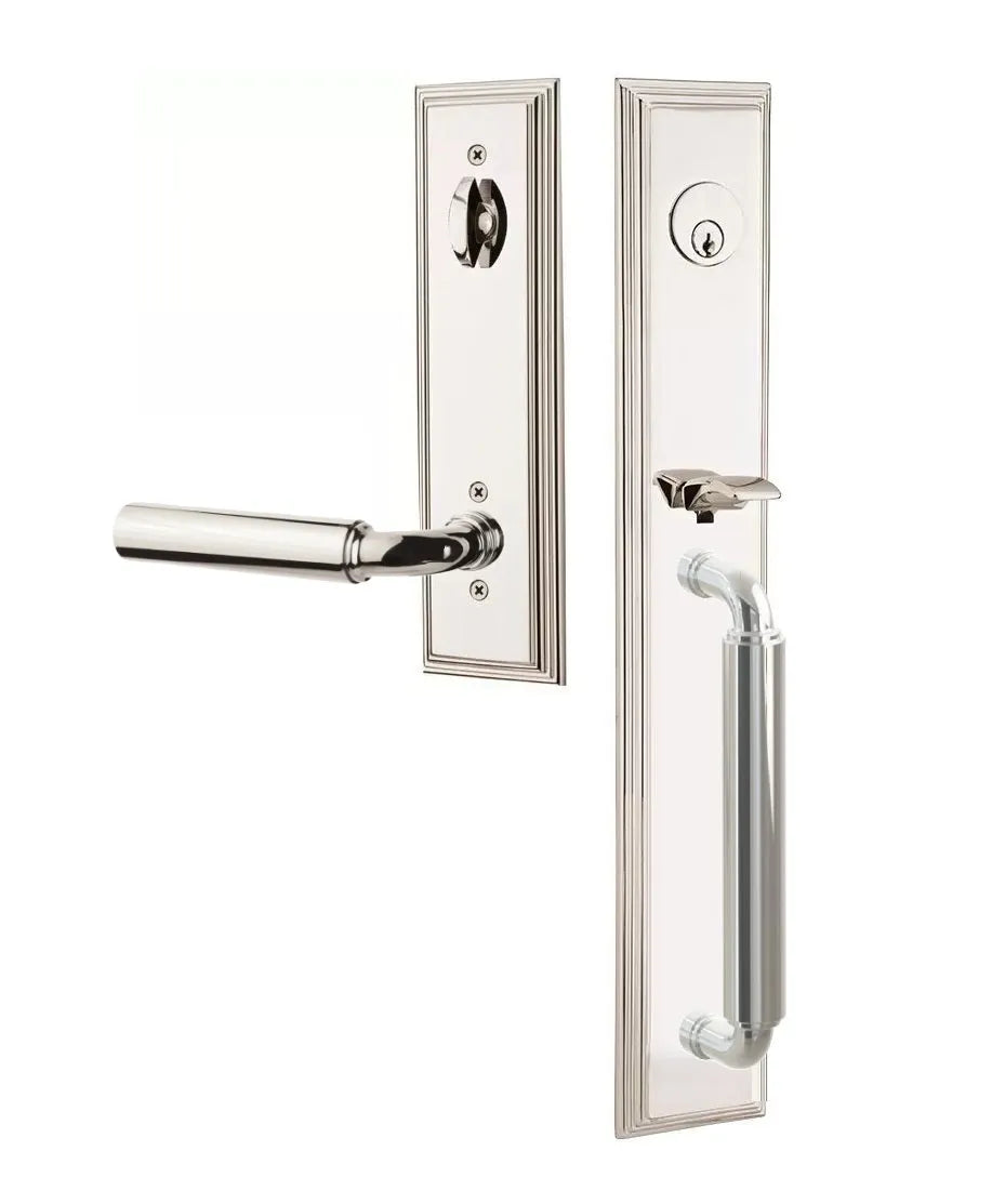 Emtek Manning Full Length Handleset with Manning Lever in Lifetime Polished Nickel finish