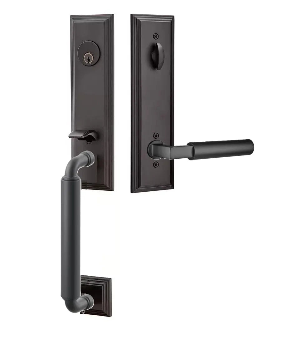 Emtek Manning Monolithic Handleset with Hercules Lever in Flat Black finish
