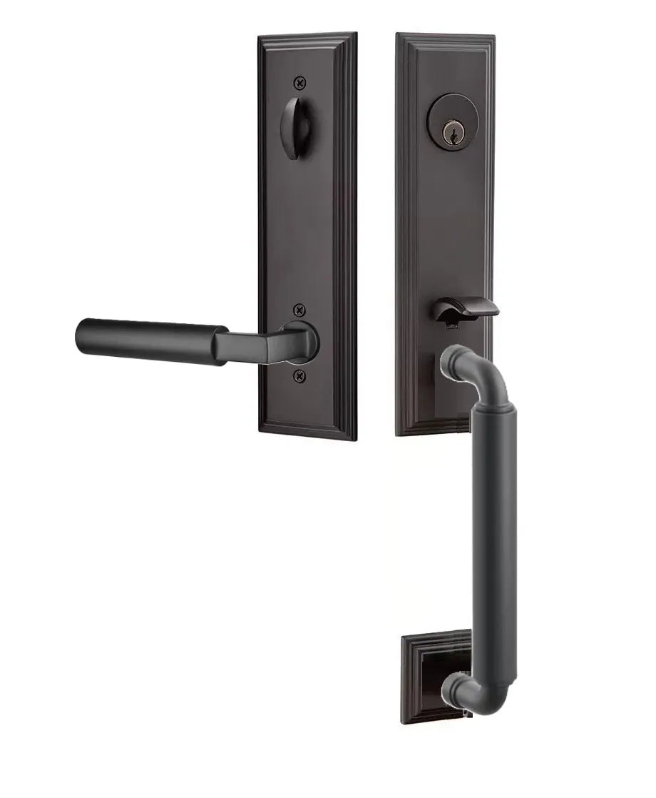 Emtek Manning Monolithic Handleset with Hercules Lever in Flat Black finish