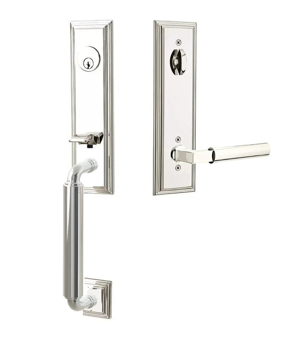 Emtek Manning Monolithic Handleset with Hercules Lever in Lifetime Polished Nickel finish