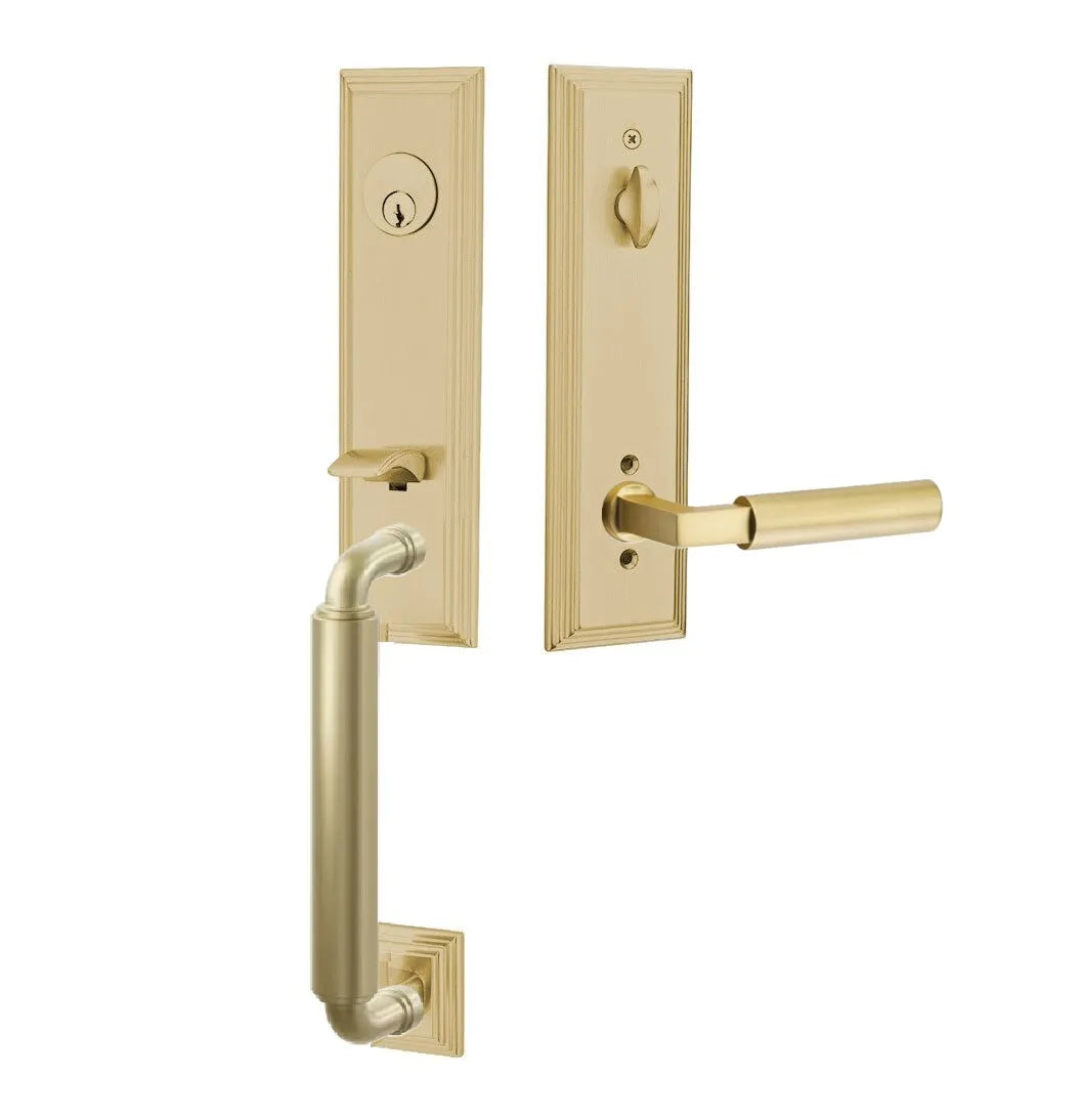 Emtek Manning Monolithic Handleset with Hercules Lever in Satin Brass finish