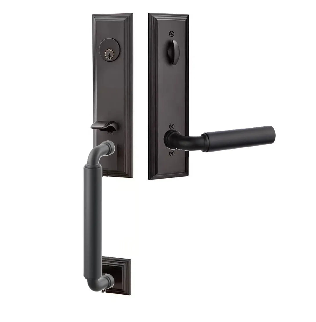 Emtek Manning Monolithic Handleset with Manning Lever in Flat Black finish