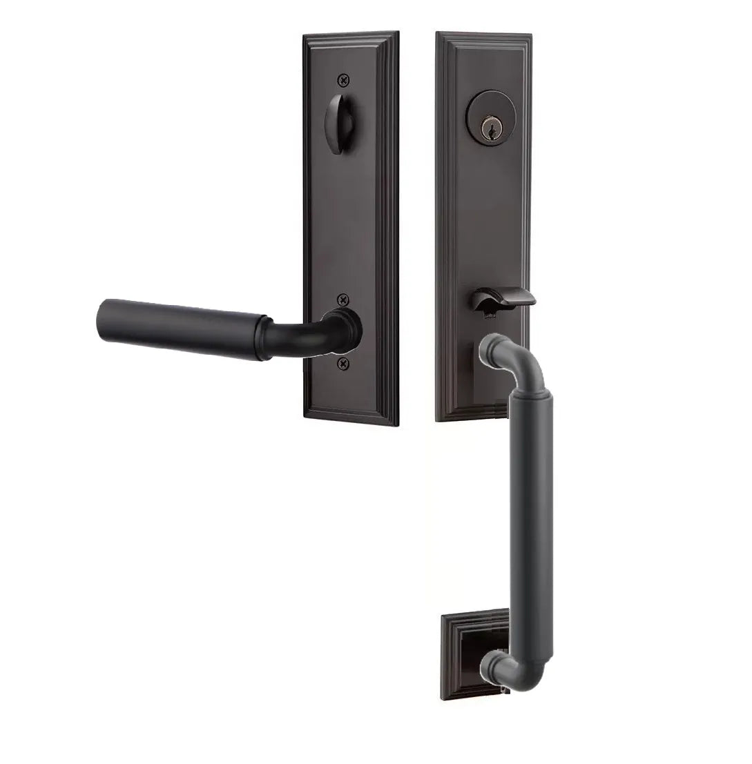 Emtek Manning Monolithic Handleset with Manning Lever in Flat Black finish