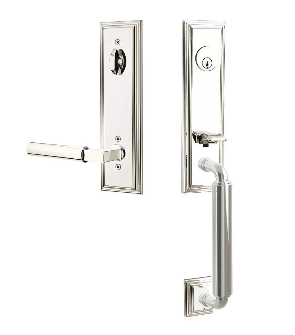 Emtek Manning Monolithic Handleset with Manning Lever in Lifetime Polished Nickel finish