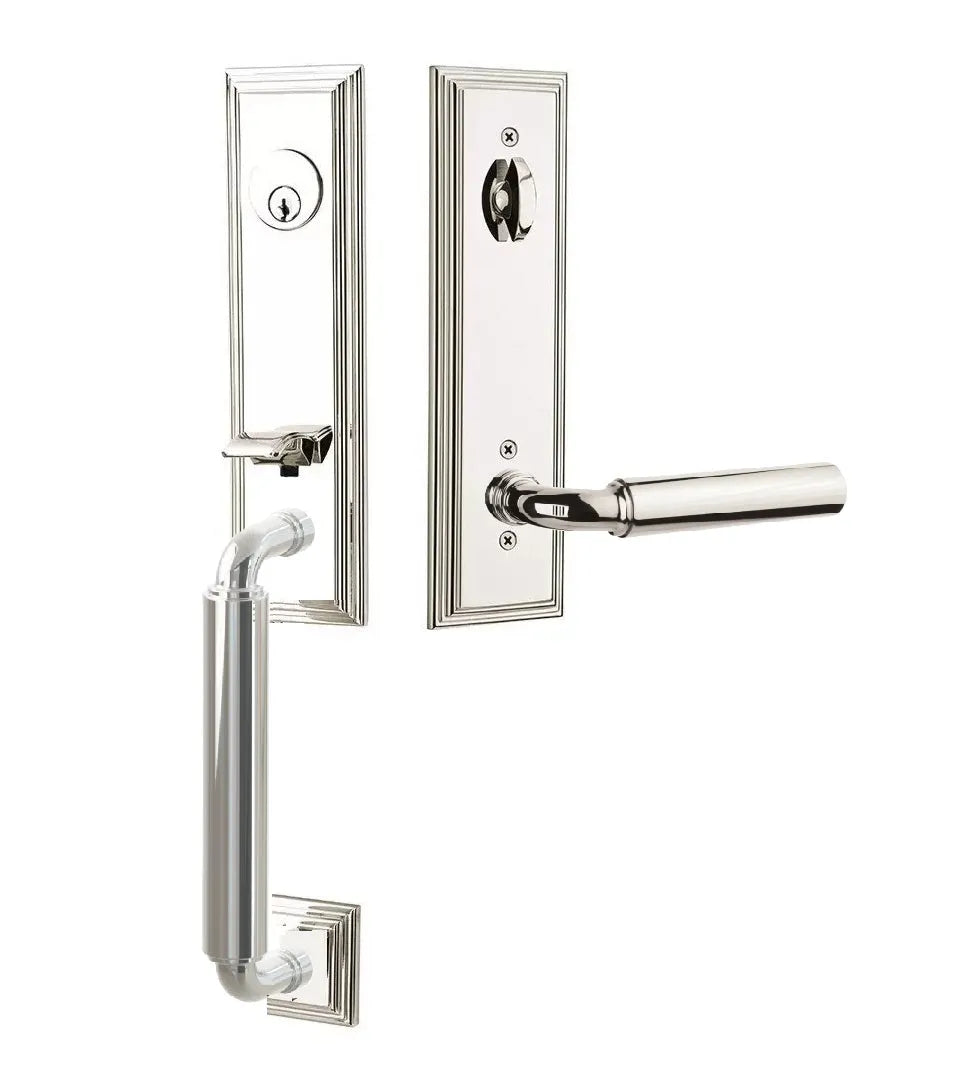 Emtek Manning Monolithic Handleset with Manning Lever in Lifetime Polished Nickel finish
