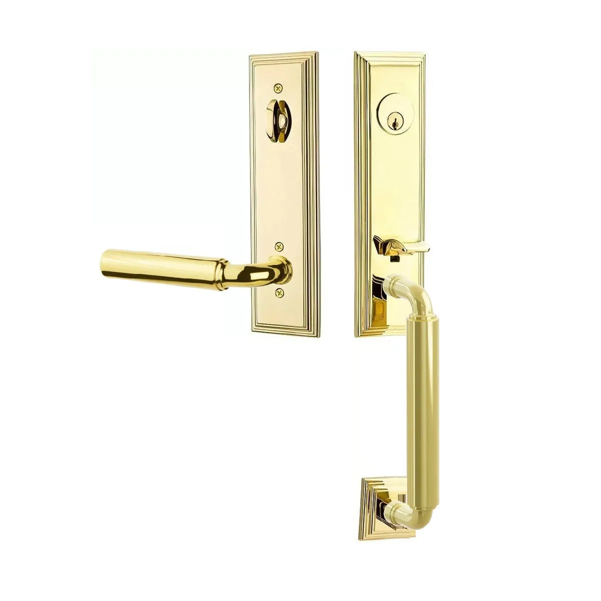 Emtek Manning Monolithic Handleset with Manning Lever in Polished Brass finish