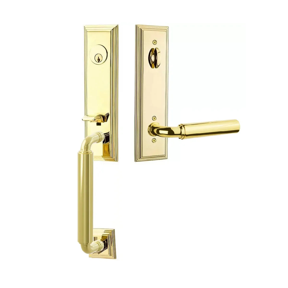 Emtek Manning Monolithic Handleset with Manning Lever in Polished Brass finish
