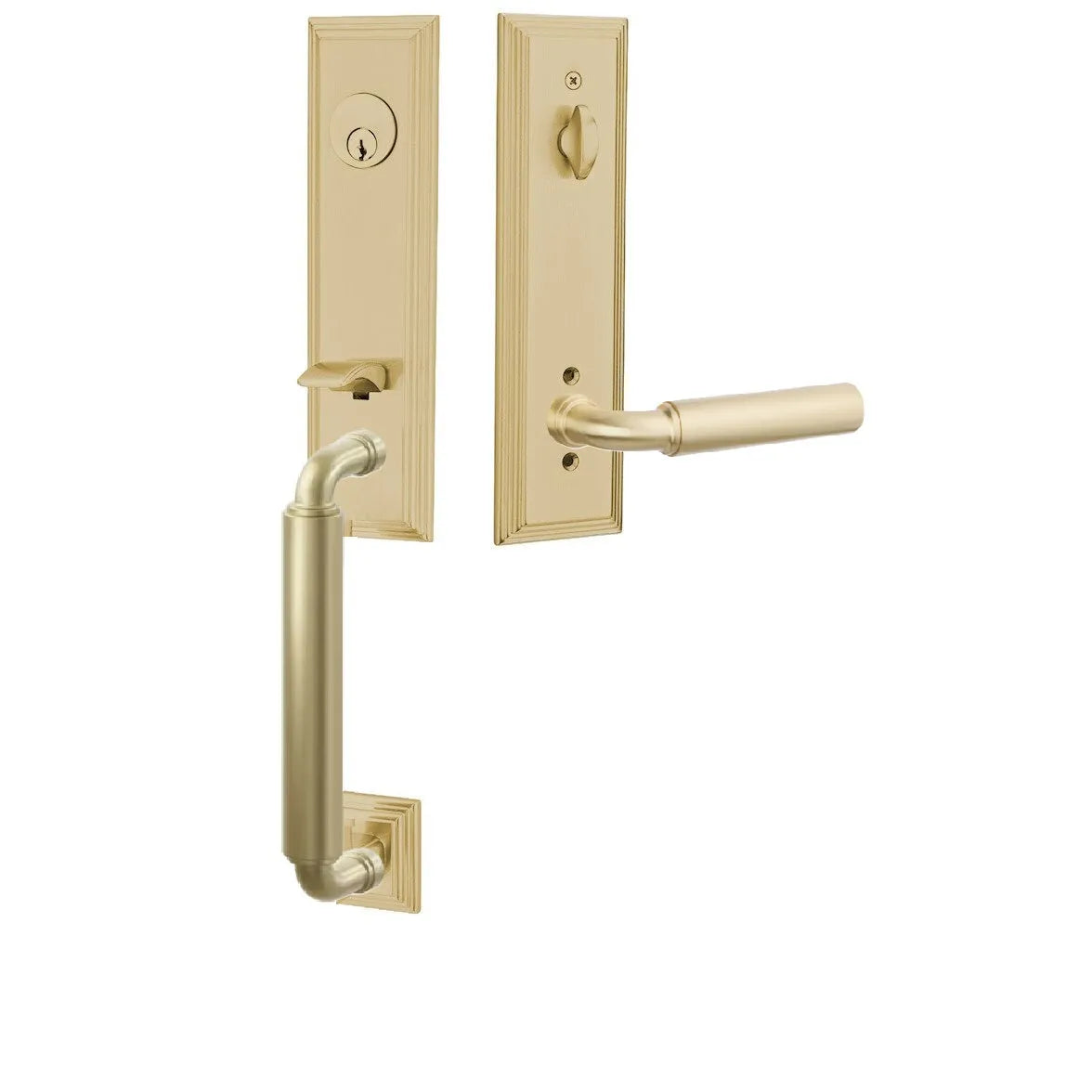 Emtek Manning Monolithic Handleset with Manning Lever in Satin Brass finish