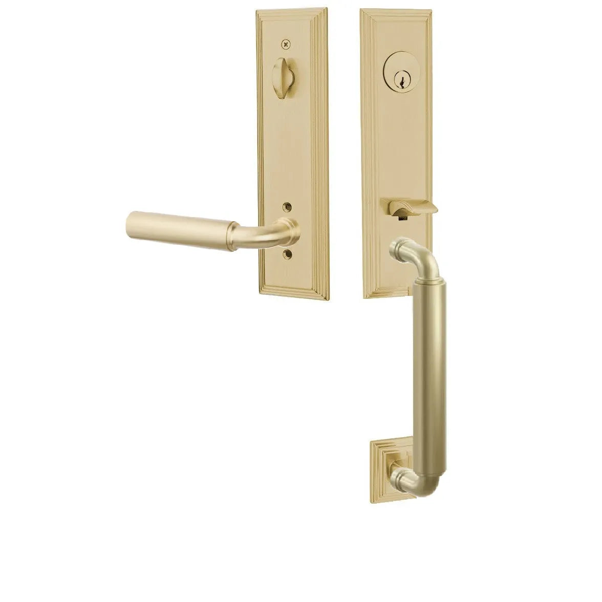 Emtek Manning Monolithic Handleset with Manning Lever in Satin Brass finish