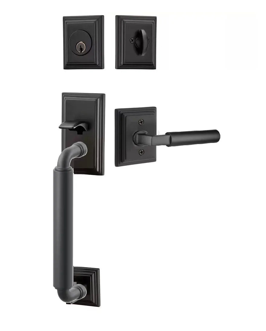Emtek Manning Sectional Tubular Handleset with Hercules Lever in Flat Black finish