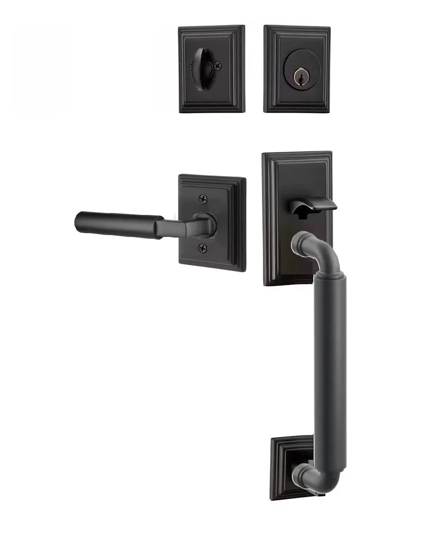 Emtek Manning Sectional Tubular Handleset with Hercules Lever in Flat Black finish