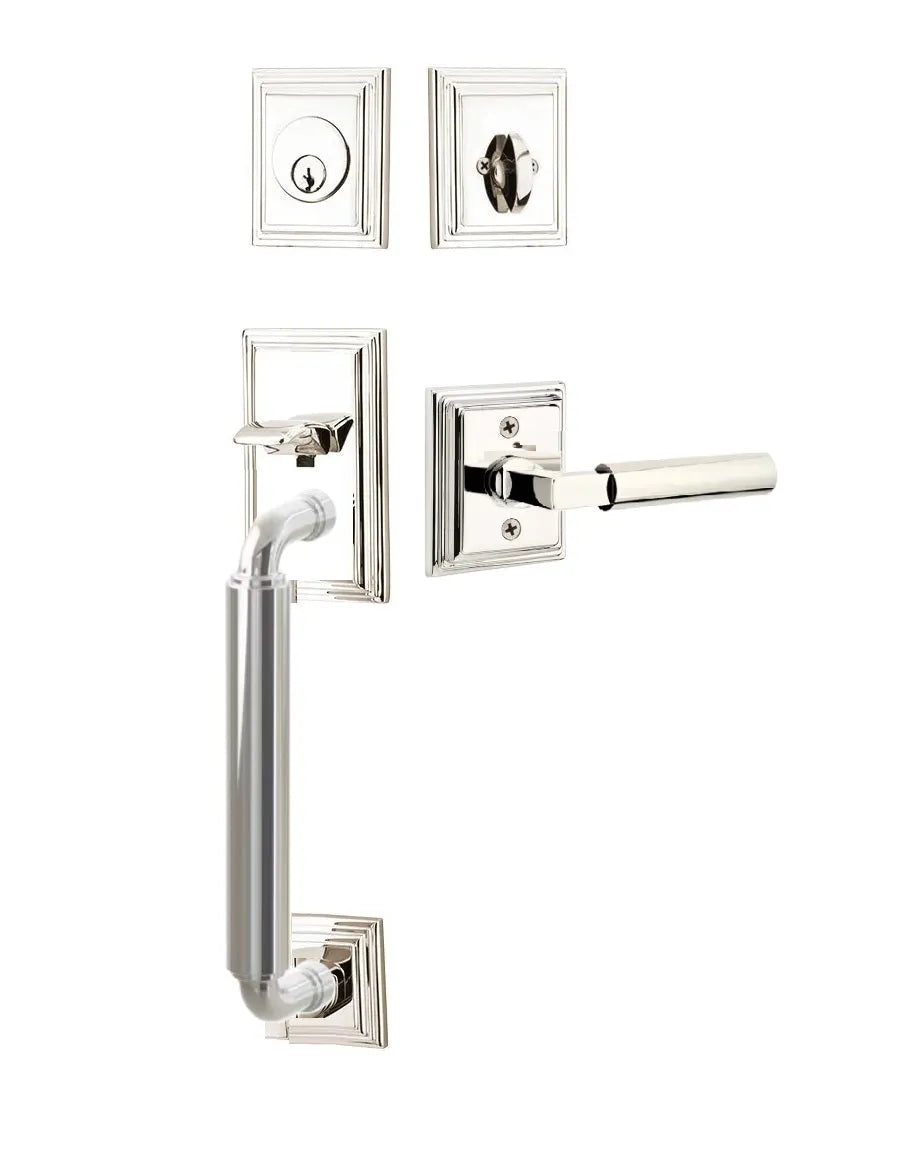 Emtek Manning Sectional Tubular Handleset with Hercules Lever in Lifetime Polished Nickel finish
