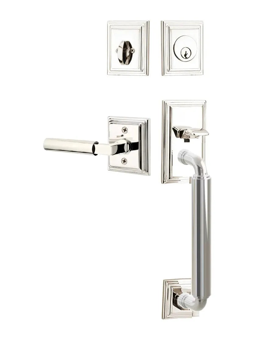 Emtek Manning Sectional Tubular Handleset with Hercules Lever in Lifetime Polished Nickel finish