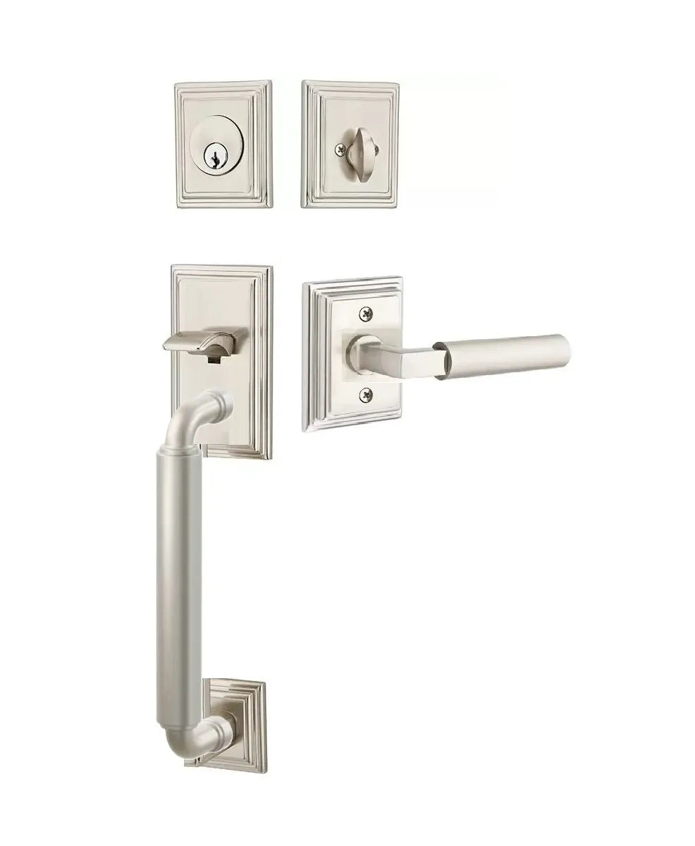Emtek Manning Sectional Tubular Handleset with Hercules Lever in Satin Nickel finish