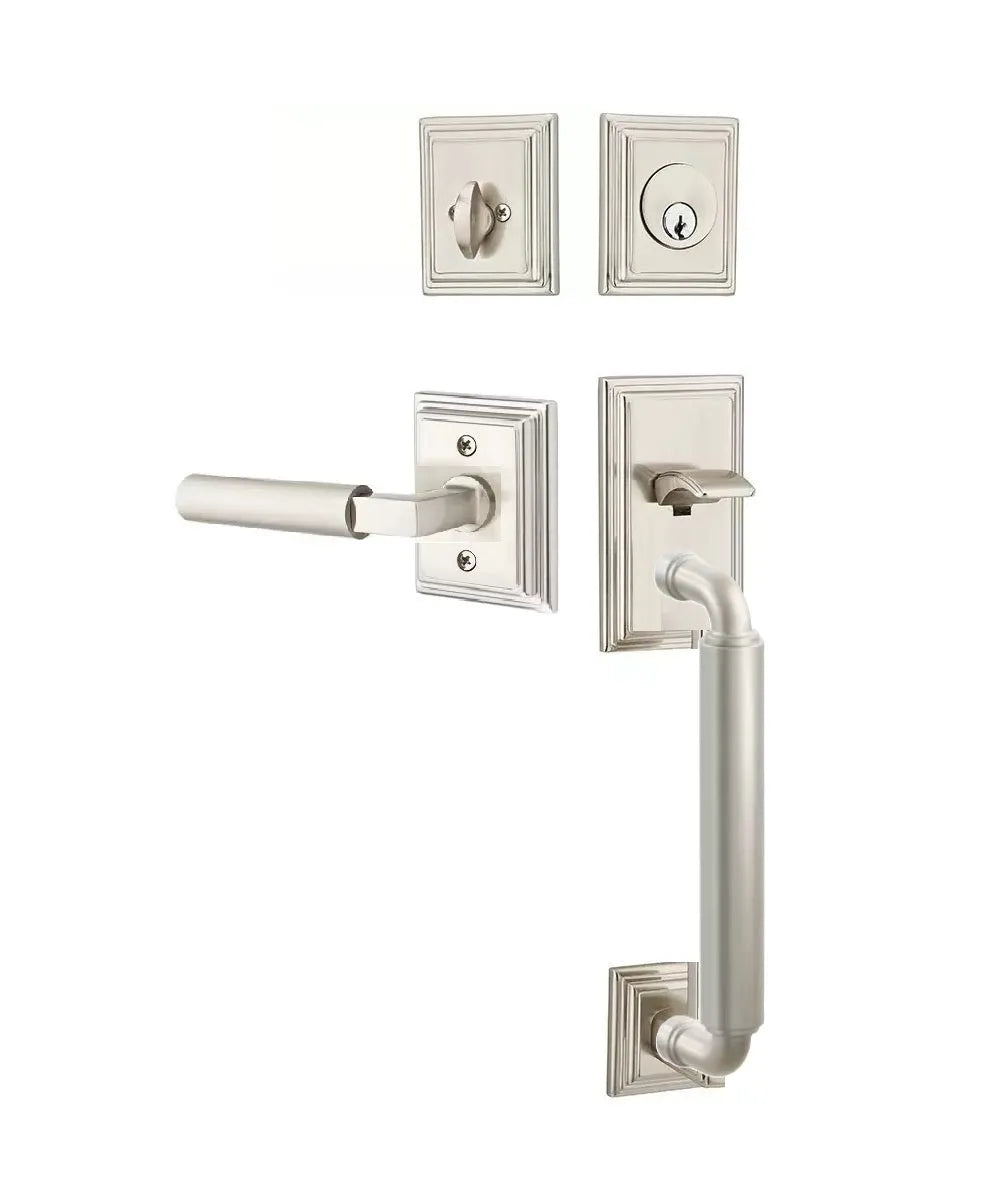 Emtek Manning Sectional Tubular Handleset with Hercules Lever in Satin Nickel finish