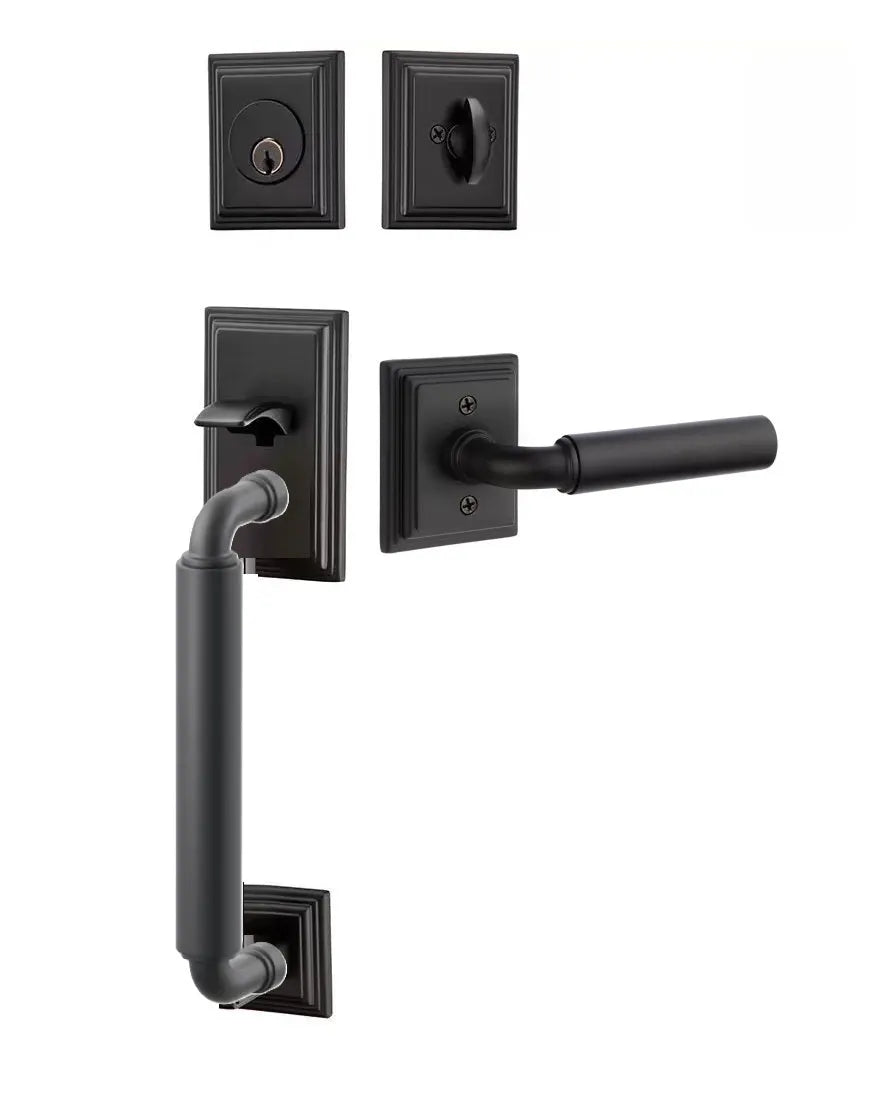 Emtek Manning Sectional Tubular Handleset with Manning Lever in Flat Black finish