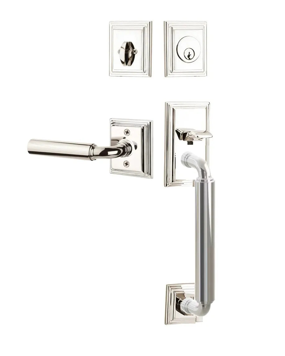 Emtek Manning Sectional Tubular Handleset with Manning Lever in Lifetime Polished Nickel finish