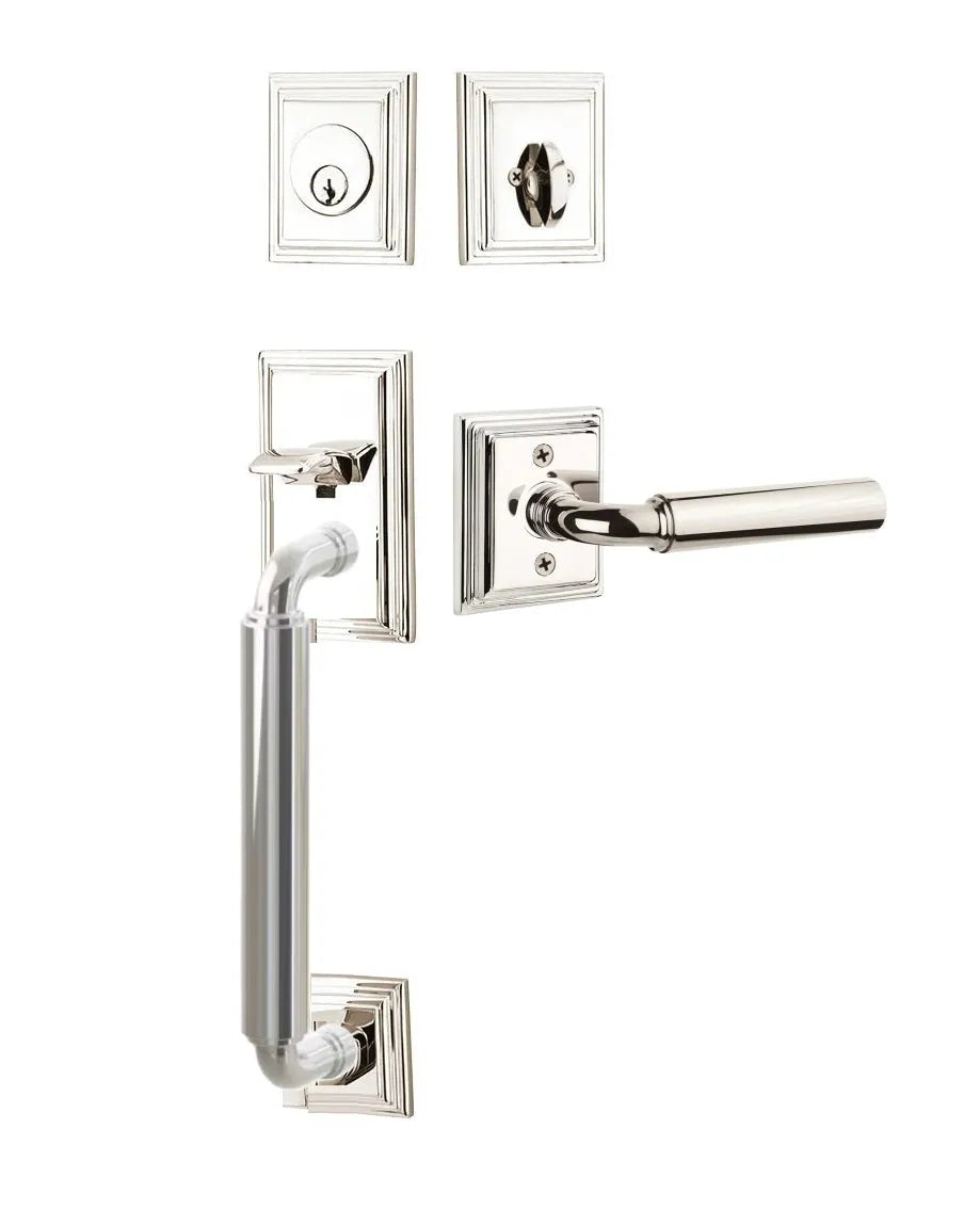 Emtek Manning Sectional Tubular Handleset with Manning Lever in Lifetime Polished Nickel finish