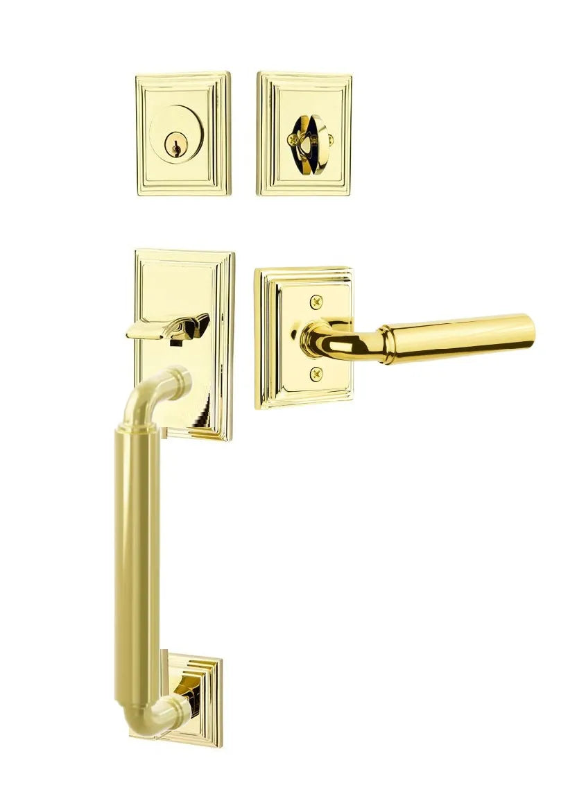 Emtek Manning Sectional Tubular Handleset with Manning Lever in Polished Brass finish