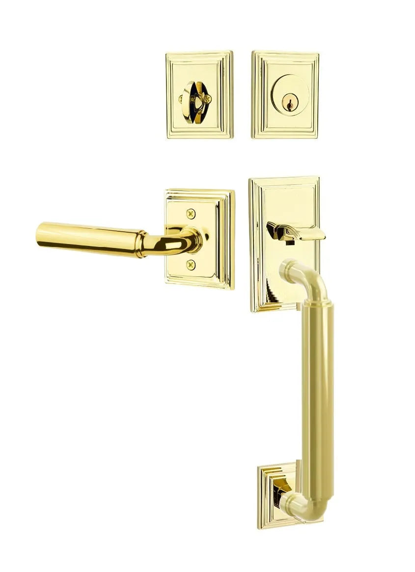 Emtek Manning Sectional Tubular Handleset with Manning Lever in Polished Brass finish