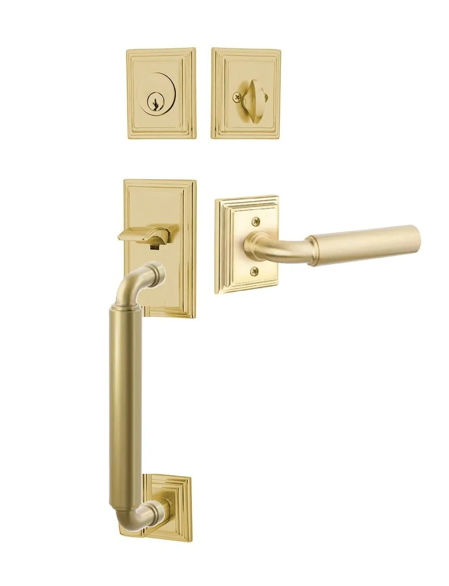 Emtek Manning Sectional Tubular Handleset with Manning Lever in Satin Brass finish