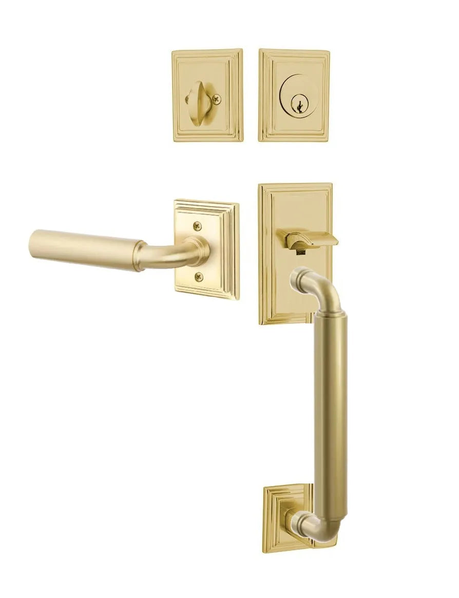 Emtek Manning Sectional Tubular Handleset with Manning Lever in Satin Brass finish