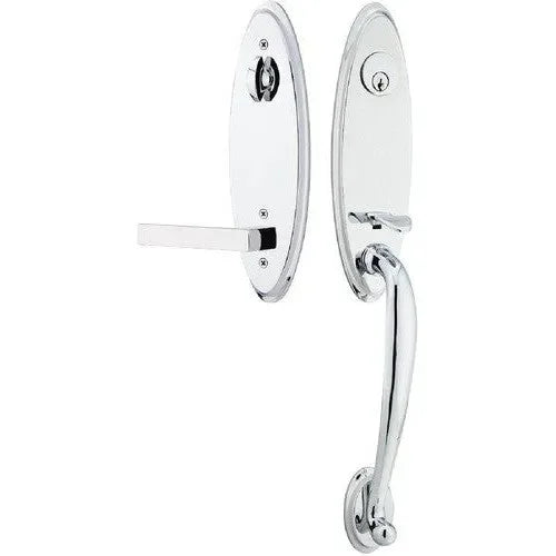 Emtek Marietta Tubular Entrance Handleset With Dumont Lever Polished Chrome