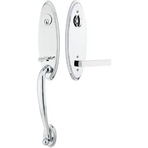 Emtek Marietta Tubular Entrance Handleset With Dumont Lever Polished Chrome