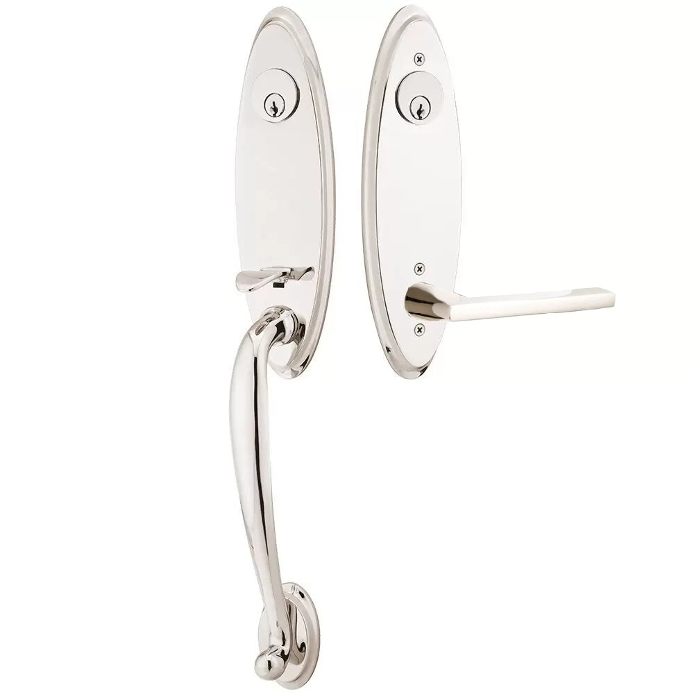 Emtek Marietta Tubular Entrance Handleset With Helios Lever Lifetime Polished Nickel