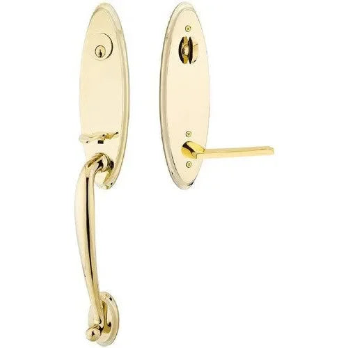 Emtek Marietta Tubular Entrance Handleset With Helios Lever Unlacquered Brass