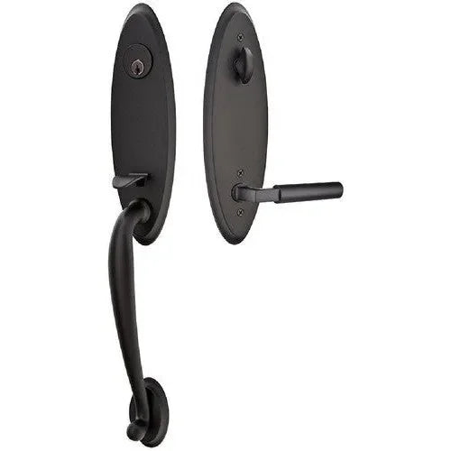 Emtek Marietta Tubular Entrance Handleset With Hercules Lever in Flat Black finish