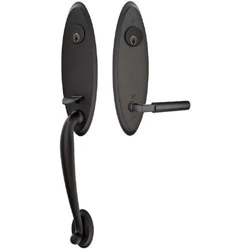 Emtek Marietta Tubular Entrance Handleset With Hercules Lever in Flat Black finish