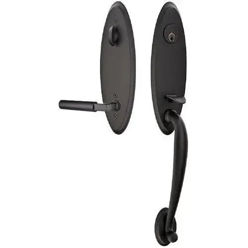 Emtek Marietta Tubular Entrance Handleset With Hercules Lever in Flat Black finish