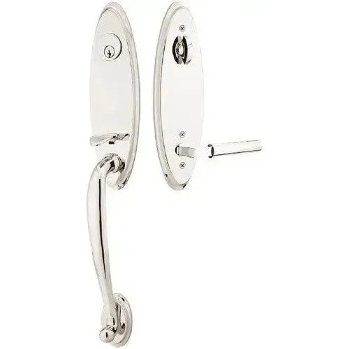 Emtek Marietta Tubular Entrance Handleset With Hercules Lever in Lifetime Polished Nickel finish