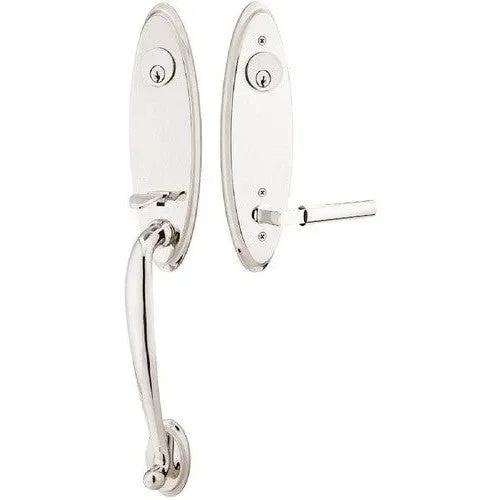 Emtek Marietta Tubular Entrance Handleset With Hercules Lever in Lifetime Polished Nickel finish