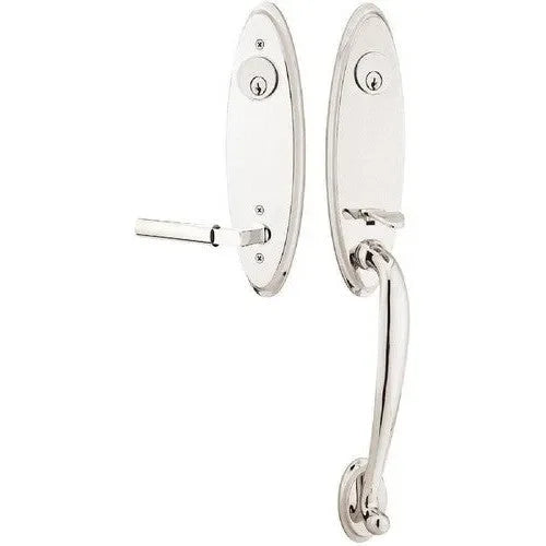 Emtek Marietta Tubular Entrance Handleset With Hercules Lever in Lifetime Polished Nickel finish