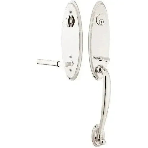 Emtek Marietta Tubular Entrance Handleset With Hercules Lever in Lifetime Polished Nickel finish