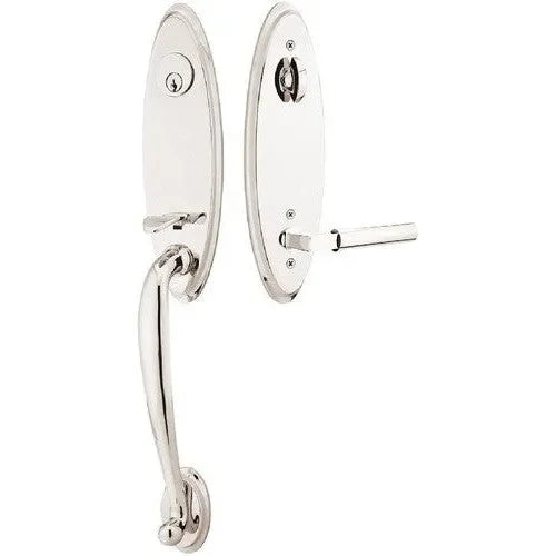 Emtek Marietta Tubular Entrance Handleset With Hercules Lever in Lifetime Polished Nickel finish