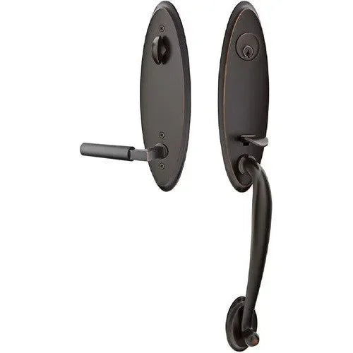 Emtek Marietta Tubular Entrance Handleset With Hercules Lever in Oil Rubbed Bronze finish