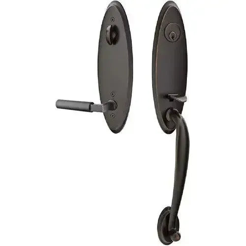 Emtek Marietta Tubular Entrance Handleset With Hercules Lever in Oil Rubbed Bronze finish