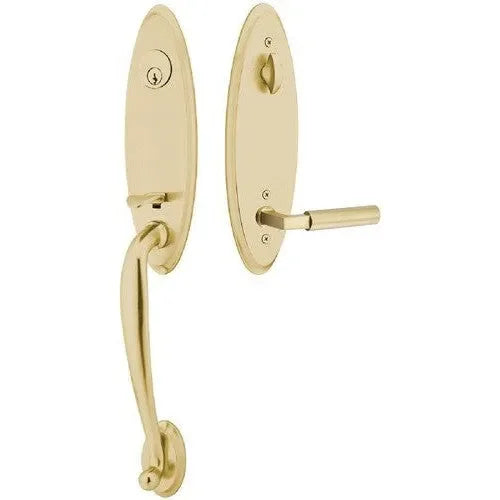 Emtek Marietta Tubular Entrance Handleset With Hercules Lever in Satin Brass finish